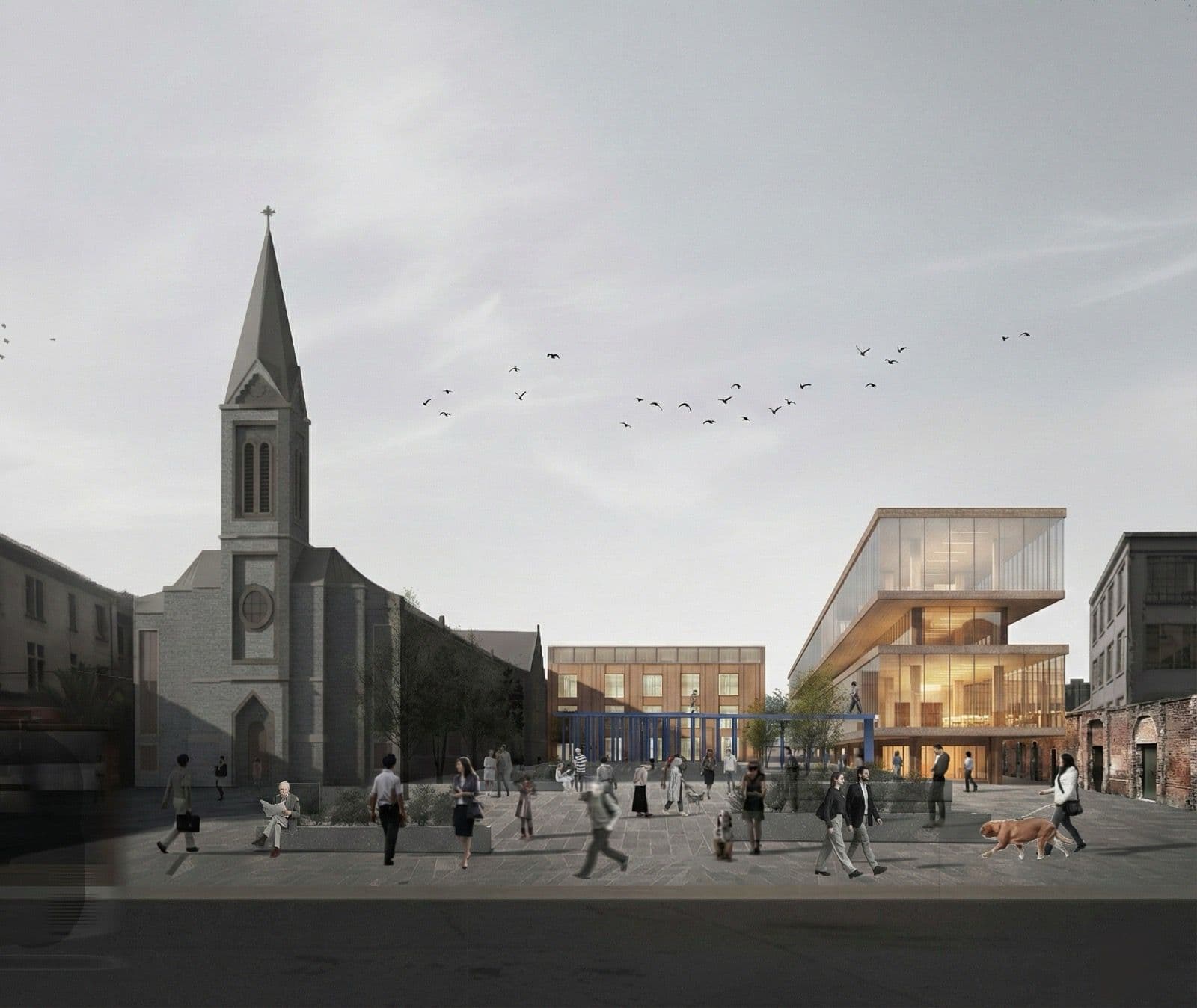 El proyecto busca reactivar la estructura histórica del Ex Instituto Zambrano y su vínculo con la Parroquia Sagrado Corazón, reinsertándolos en el tejido urbano de Estación Central como un espacio público vital.\n\nRecuperación Patrimonial: Se liberan las fachadas originales retirando construcciones sin valor, reestableciendo la conexión visual y física del conjunto con su entorno inmediato.\n\nNueva Arquitectura: Se incorporan dos volúmenes laterales de estética neutra (hormigón y bloque de vidrio), unidos por una pasarela que atraviesa el edificio histórico para articular la circulación.\n\nPrograma y Uso: Orientado al estudio y la producción colectiva, el diseño incluye un nivel subterráneo configurado como una plaza pública interior, consolidando el proyecto como un espacio abierto a la comunidad.